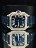 Silicone Rubber Strap and Blue Bezel Dial Moissanite Watch