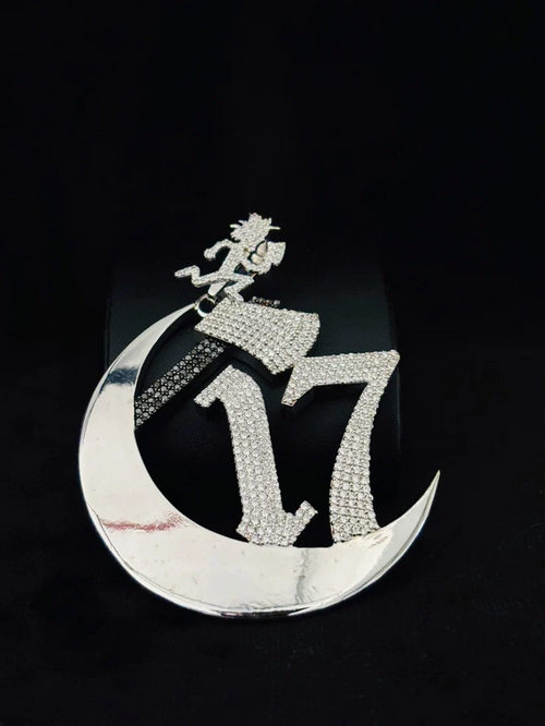 front view iced out with moissanite diamonds, featuring the ICP Hatchetman axe symbol.