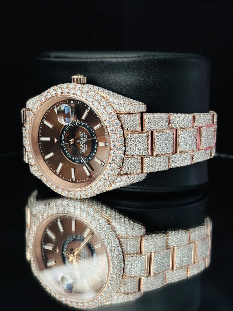 41MM Sky Dweller Chocolate Dial Moissanite Bust Down Watch