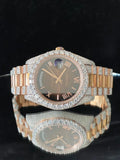 Rose gold and diamond Rolex Day-Date watch with chocolate dial and Roman numerals