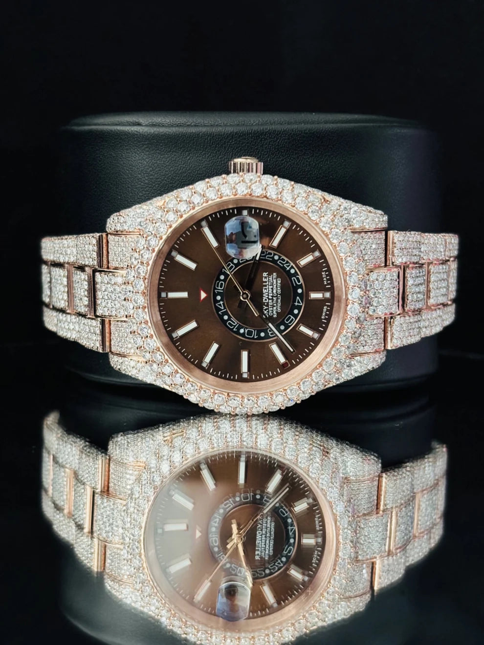 41MM Sky Dweller Chocolate Dial Moissanite Bust Down Watch