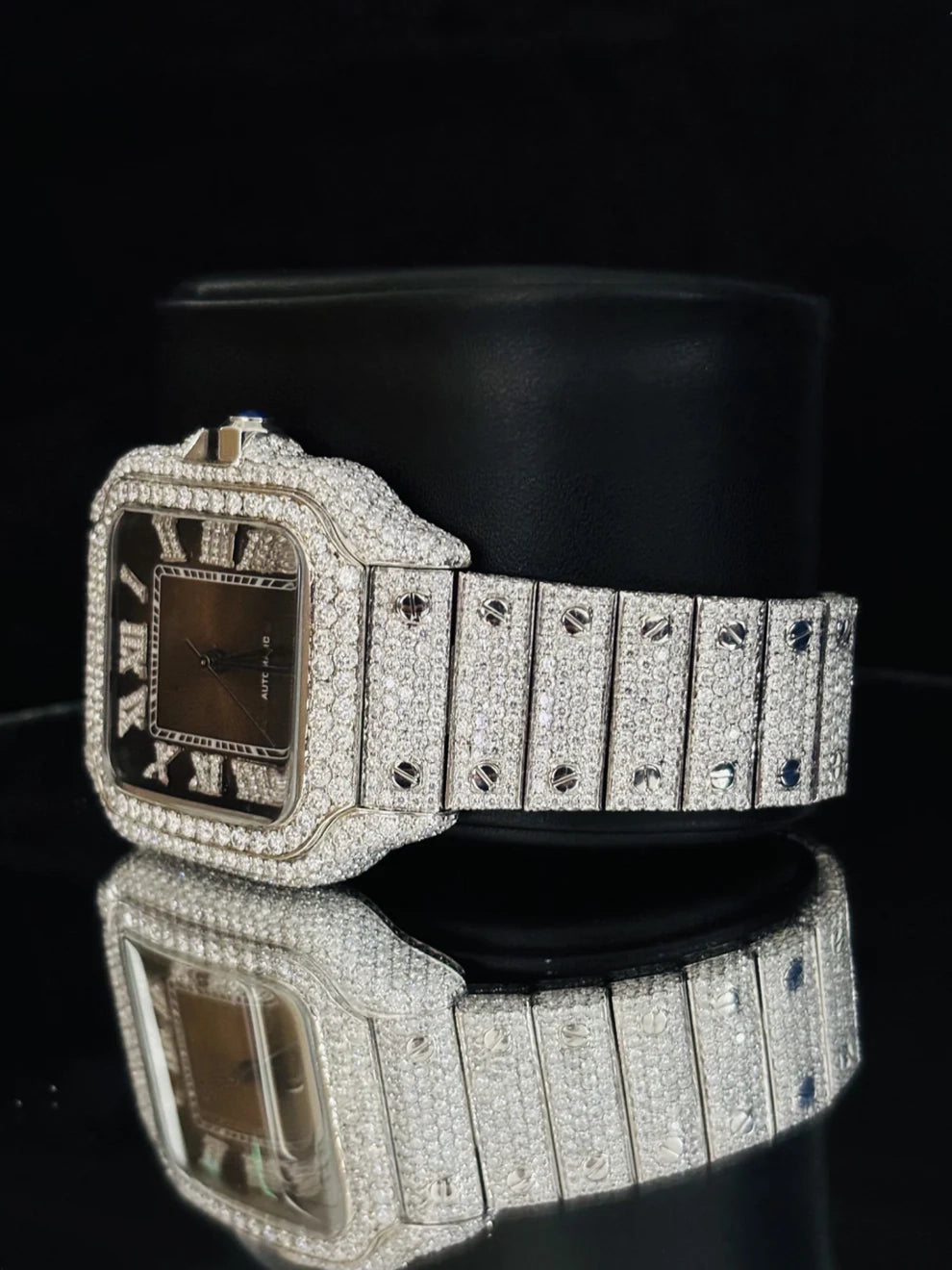 Chocolate Dial Roman Number Hip Hop Moissanite Watch
