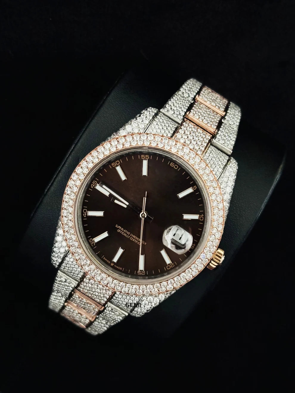 41MM Fully Iced Out Moissanite Chocolate Dial Watch