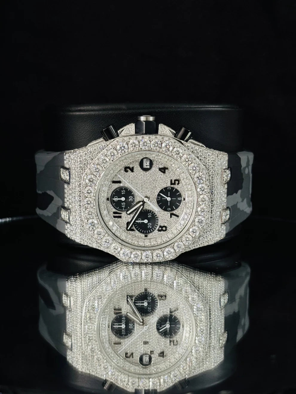 Military Silicon Strap Chronograph Moissanite Diamond Watch