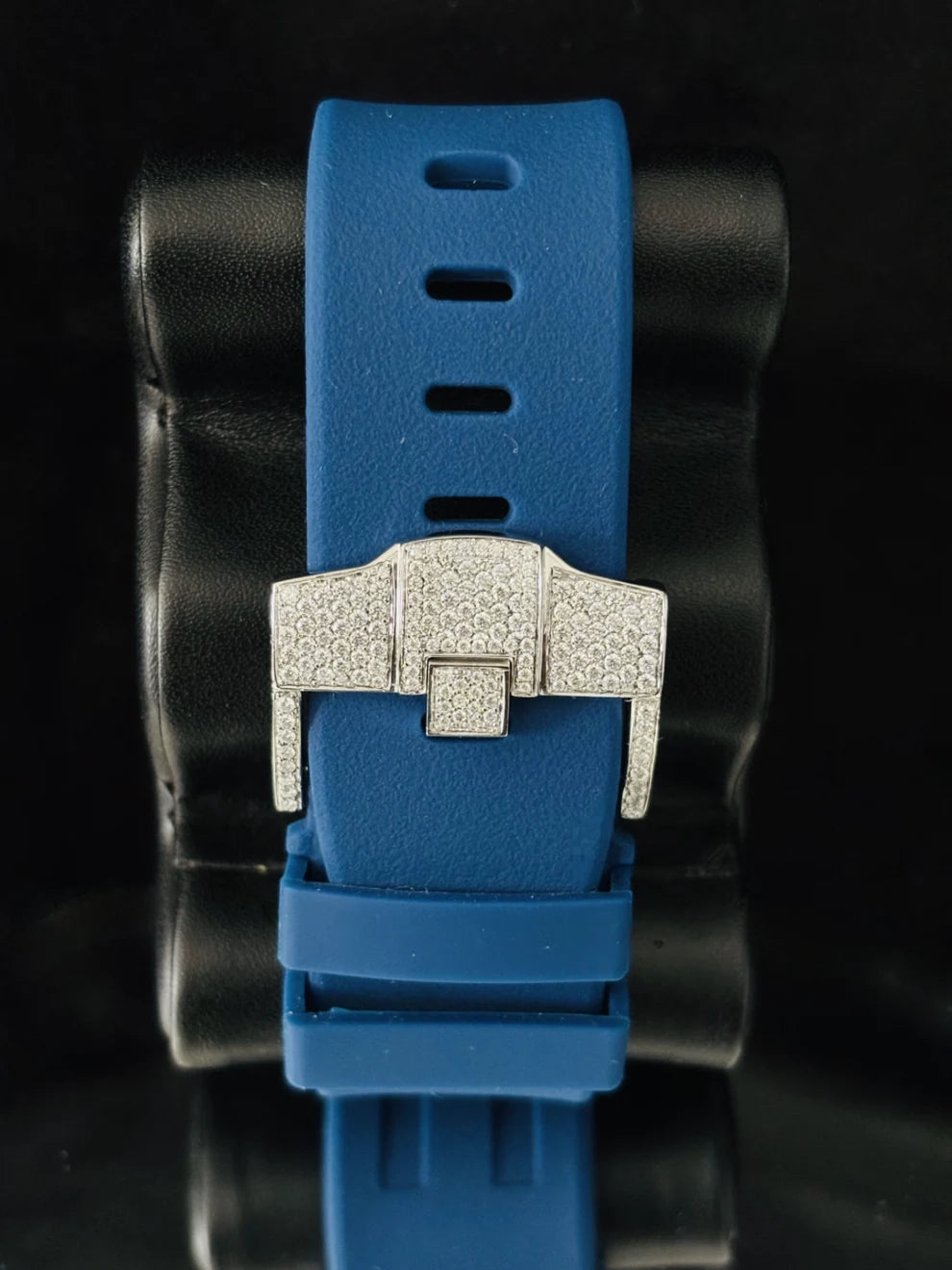 Blue Chronograph Face Dial Rubber Strap Moissanite Watch