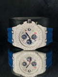 Colorful Arabic Number Blue Rubber Strap Moissanite Watch