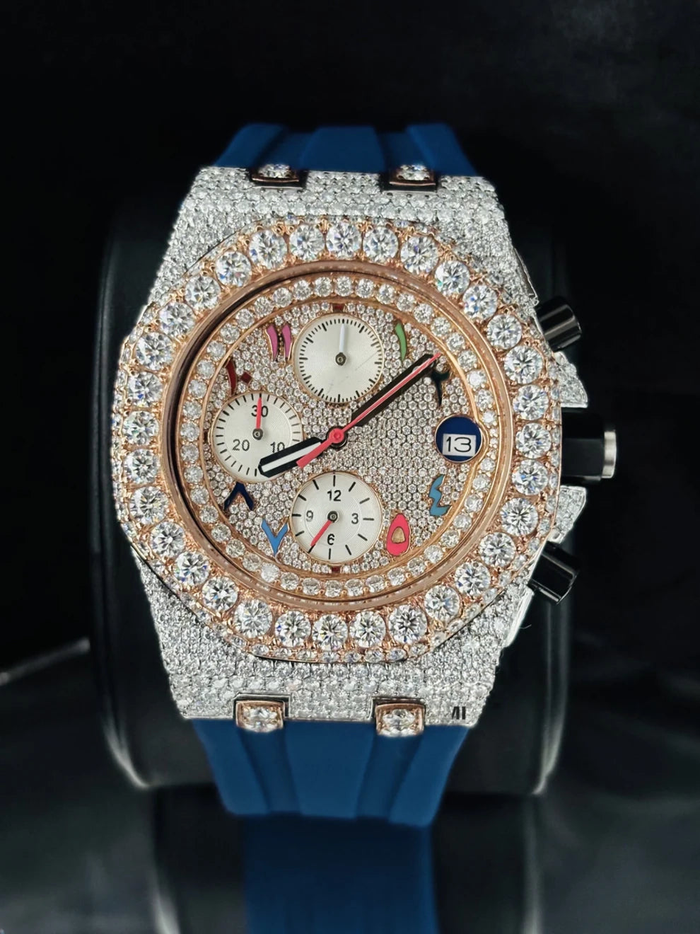 Rose Gold Plated Colorful Arabic Number Moissanite Watch