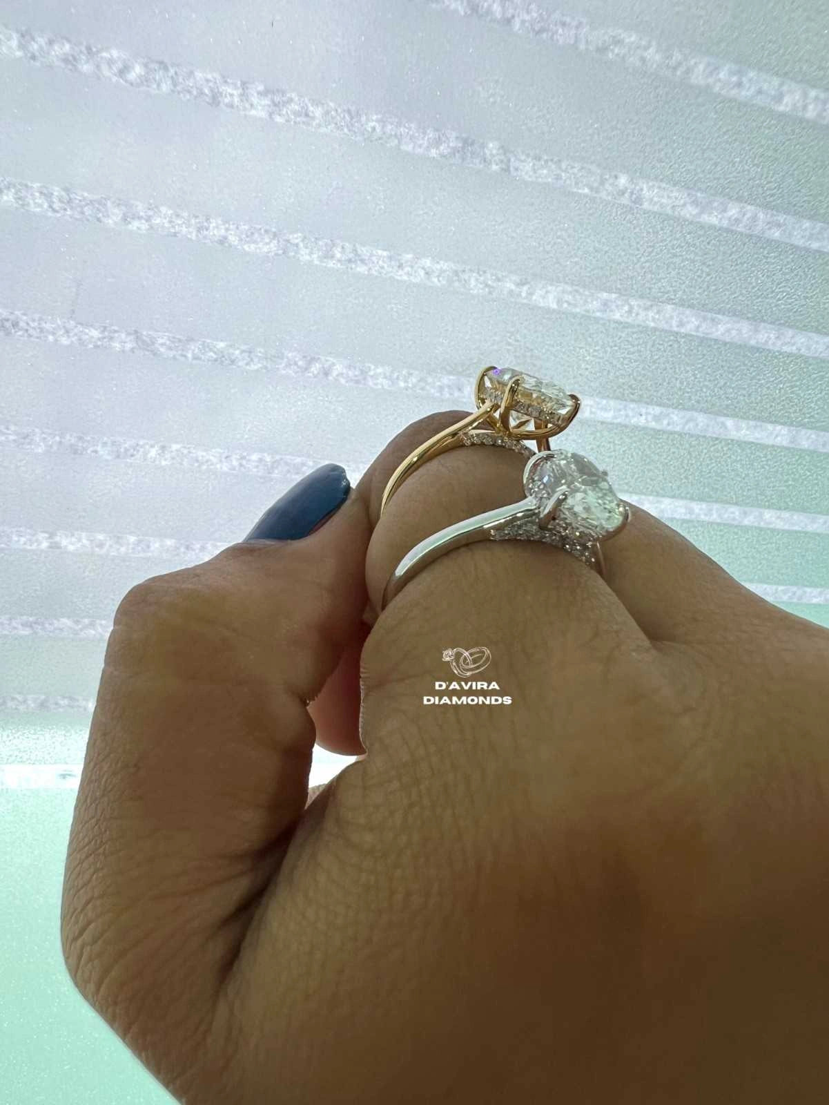 Oval Cut Hidden Halo Diamond Wedding Ring
