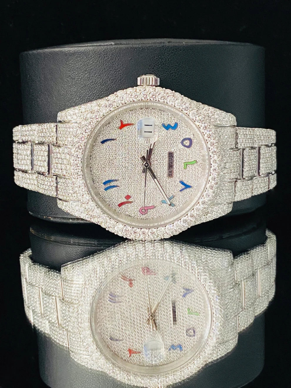 Colorful Number Moissanite Fully Iced Out Studded Watch