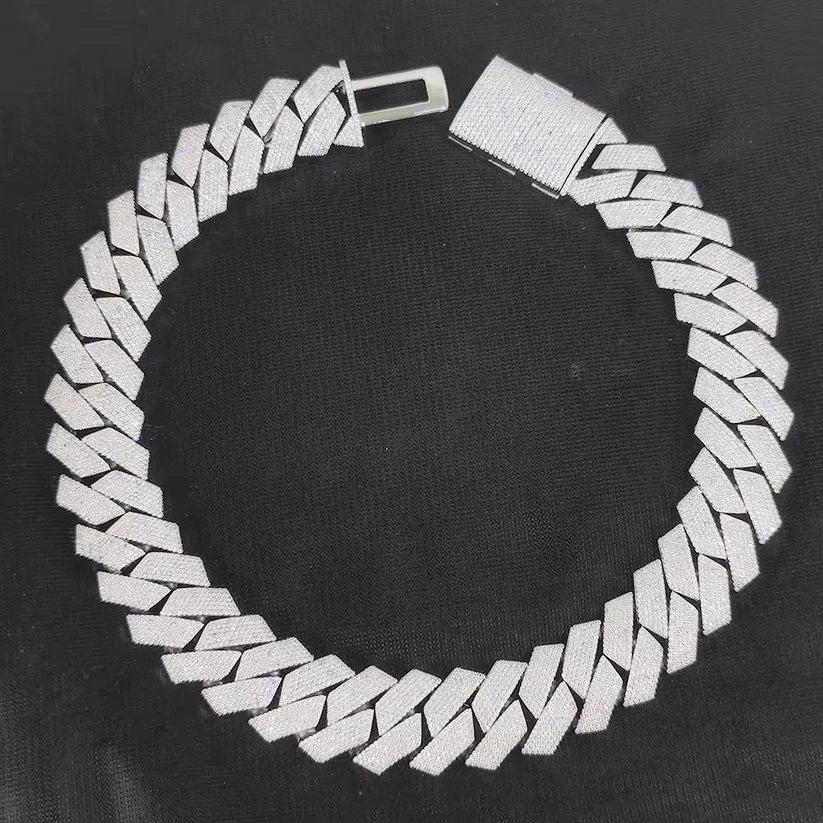 Diamond iced out prong Cuban link chain necklace in white gold