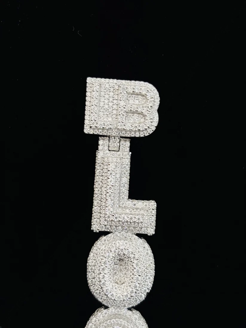 Custom vertical stacked letter iced out hip hop pendant