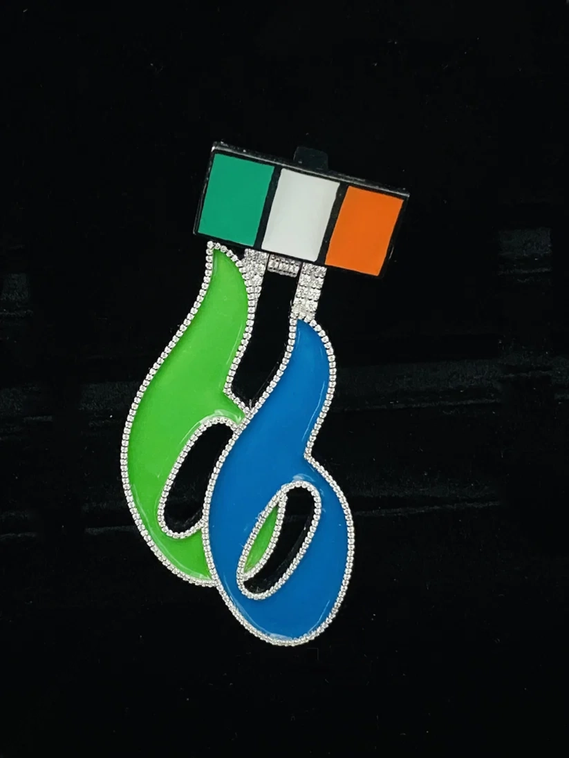 Diamond-encrusted number 66 pendant with Irish flag tricolor enamel accent