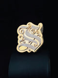 A Front view gold plated initial 'S' ring paved with moissanite diamond 