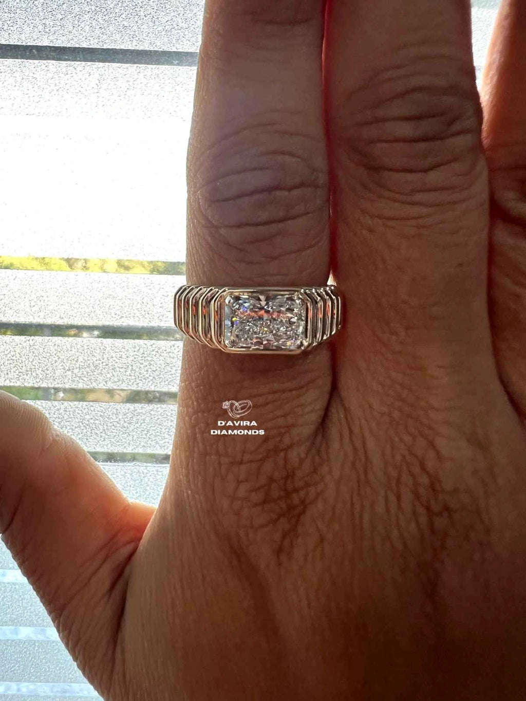 East West Elongated Cushion Cut Wedding Band For Men