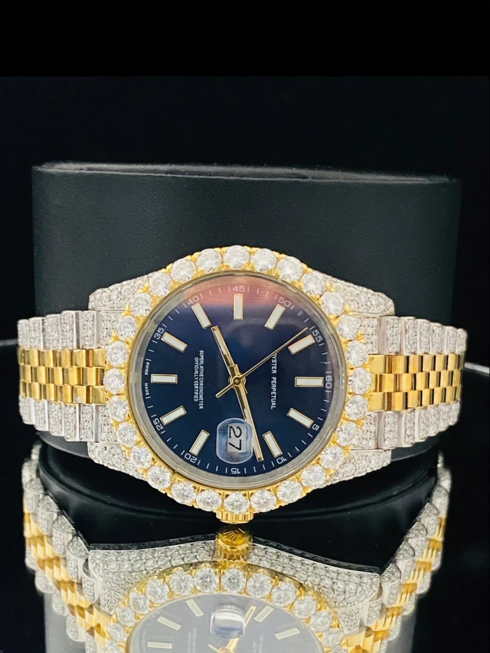 41MM Navy Blue Two Tone Fully Iced Out Moissanite Watch