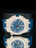 Bezel Dial Royal Blue Silicon Strap Hip Hop Moissanite Watch