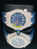 Dark Royal Blue Silicon Rubber Strap Bezel Dial Moissanite Watch
