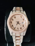 Men's Arabic Number Two Tone Fully Ice Moissanite Watch