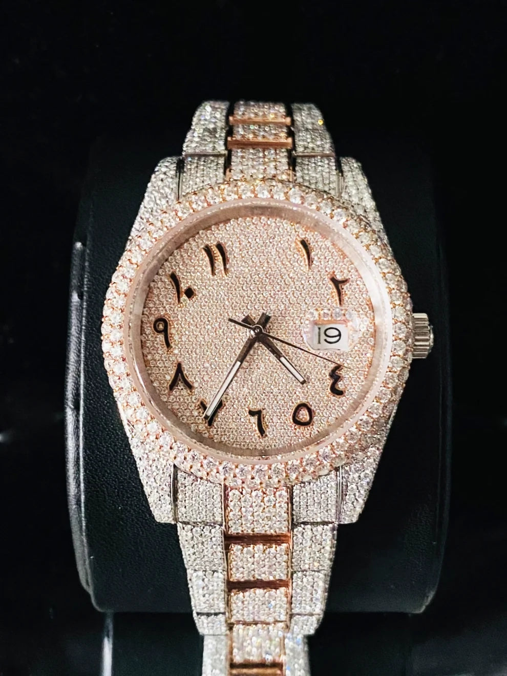 Men's Arabic Number Two Tone Fully Ice Moissanite Watch