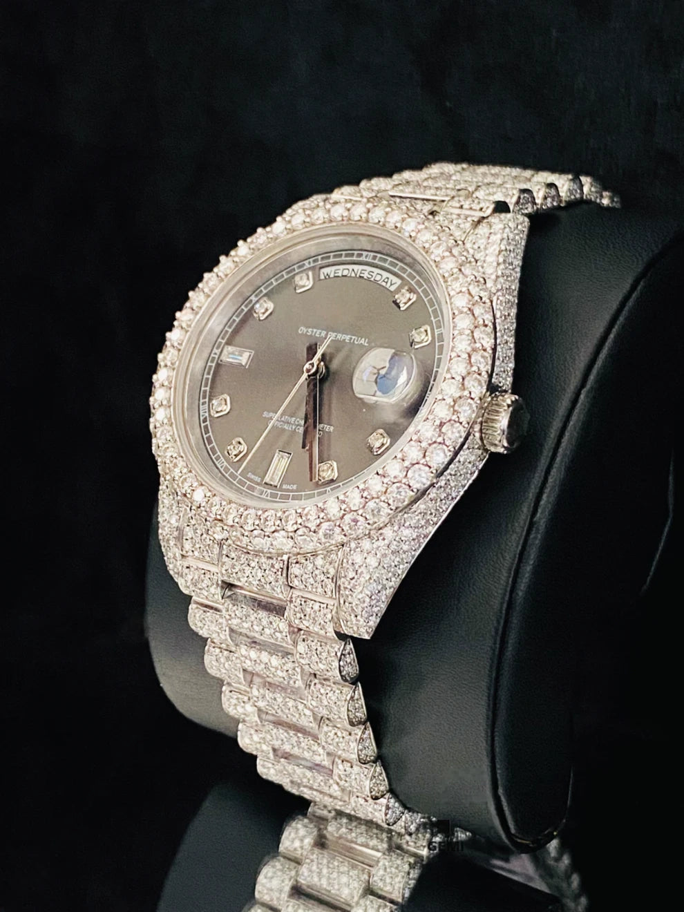 Men's Black Dial Moissanite Fully Iced Out Watch For Men