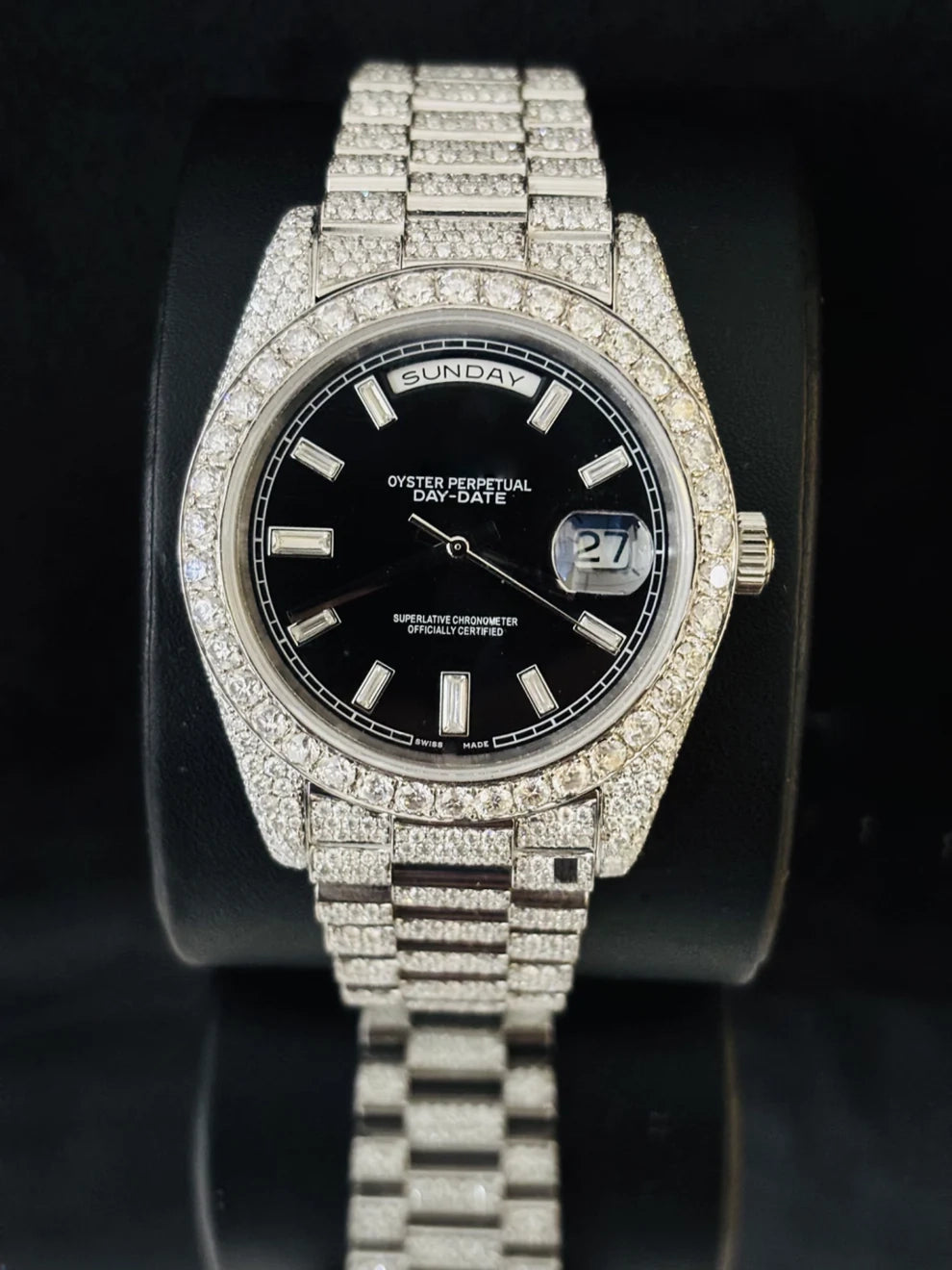 Luxury Men VVS Stainless Steel Black Dial Iced Out Watch