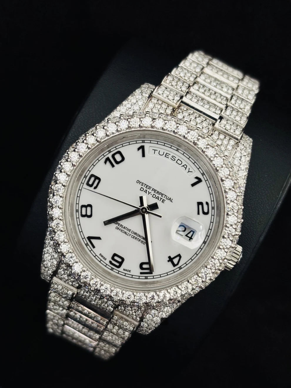 Men Stainless Steel Iced Out Moissanite Automatic Watch