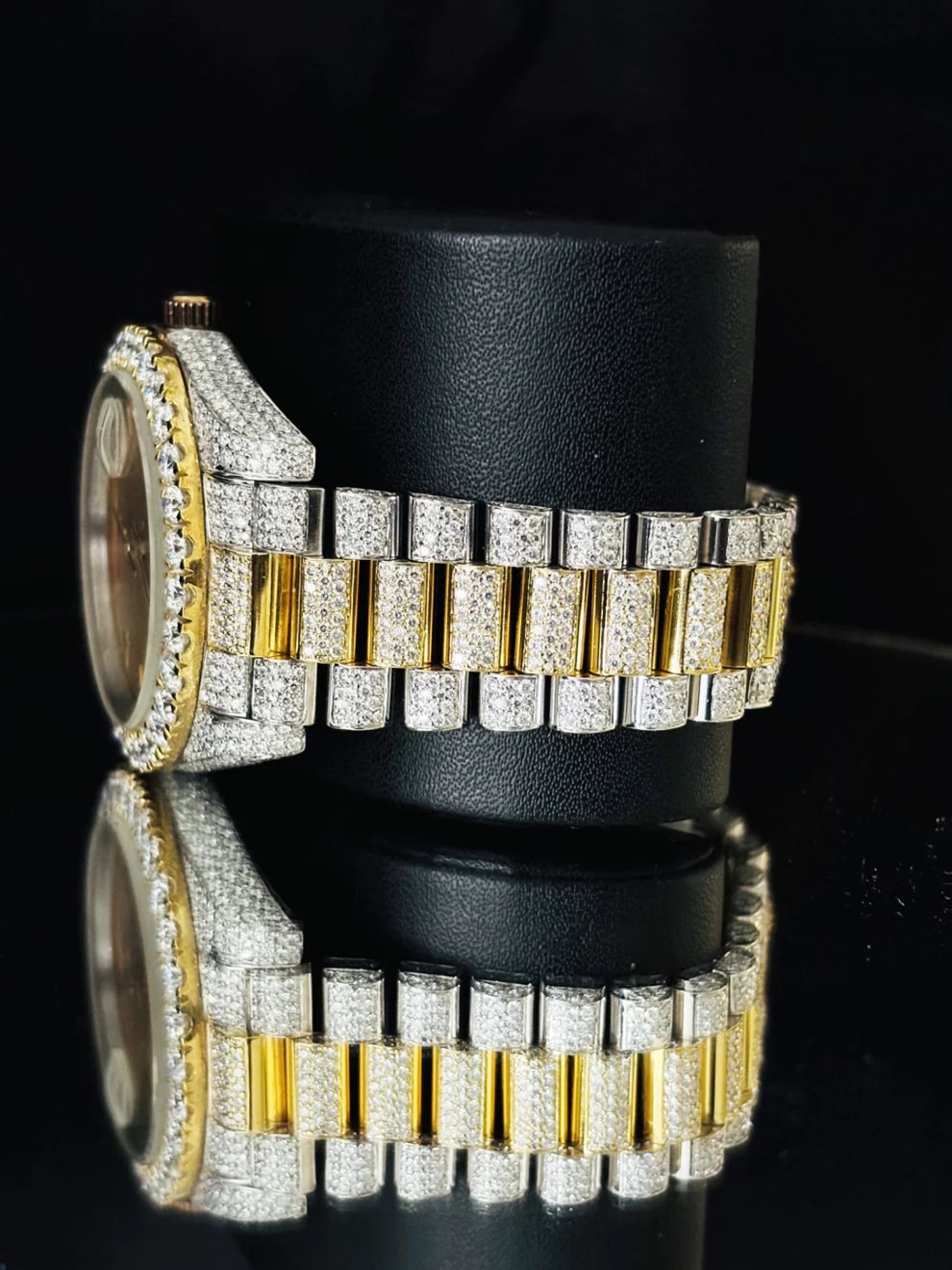 41MM Two Tone Roman Number Iced Out Moissanite Watch