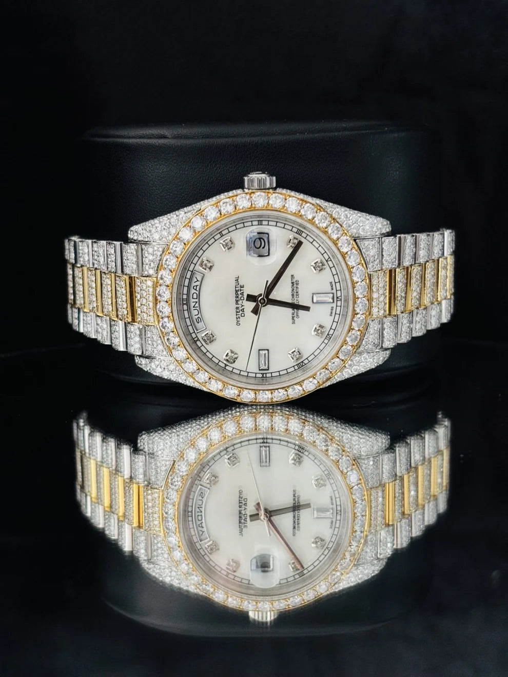 Two Tone Moissanite Watch For Men Presidential Strap