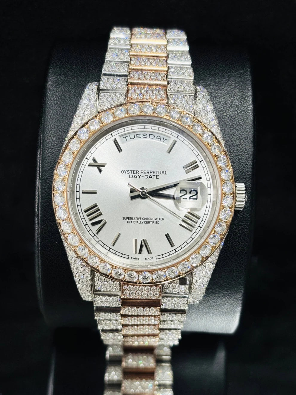 Two Tone Roman Number Iced Out Moissanite Rapper Watch