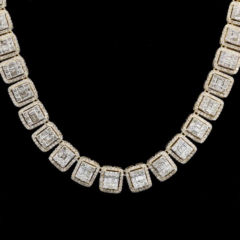 Square iced out baguette diamond tennis chain link necklace