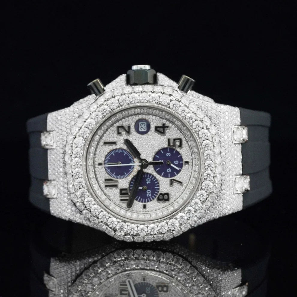 Black Belt VVS Moissanite Bust Down Wrist Watch For Men