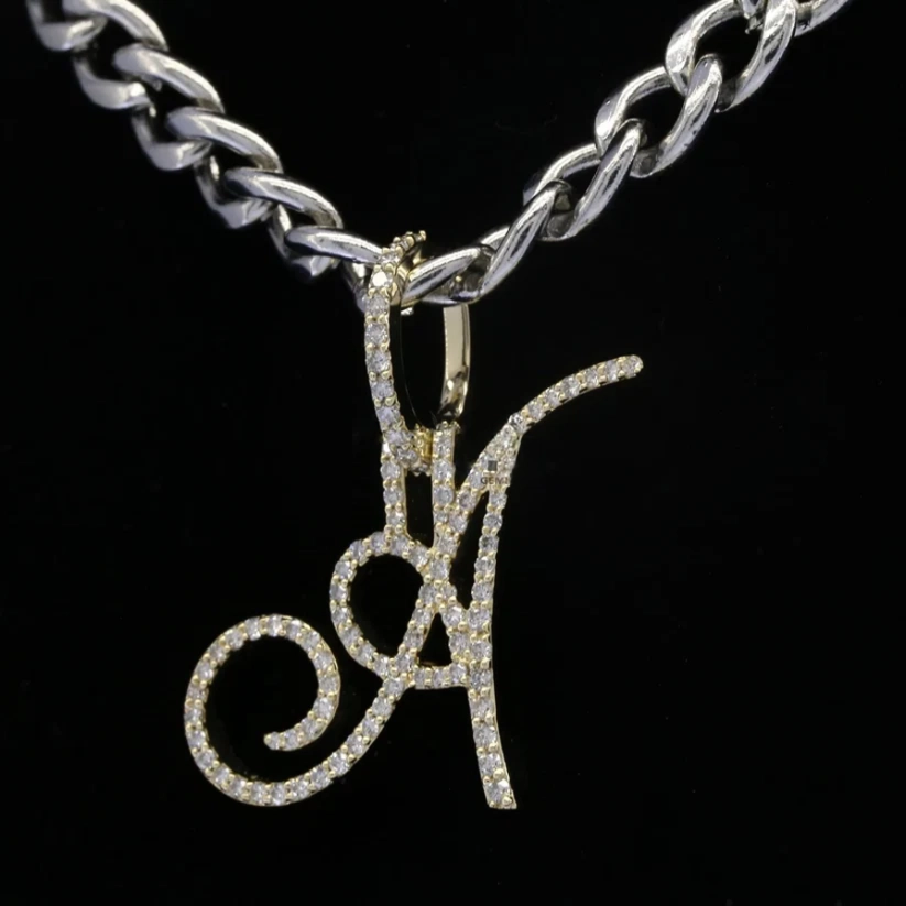 Diamond cursive initial A pendant on silver chain