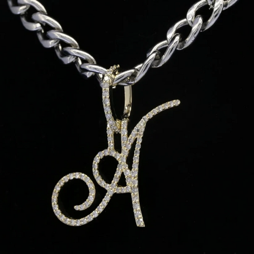 Diamond cursive initial A pendant on silver chain