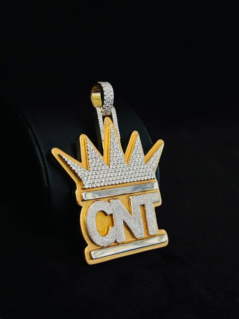 Gold and diamond CNT crown pendant custom hip hop jewelry