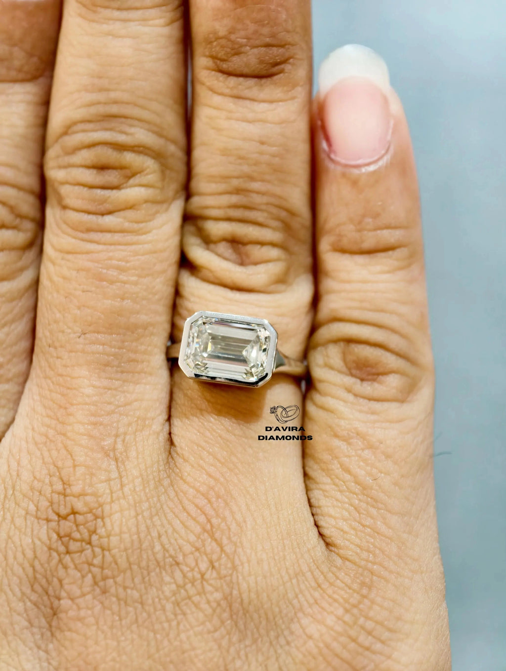 front view of the emerald Cut lab grown diamond ring 