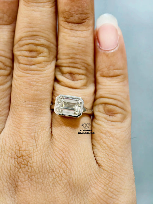 front view of the emerald Cut lab grown diamond ring 