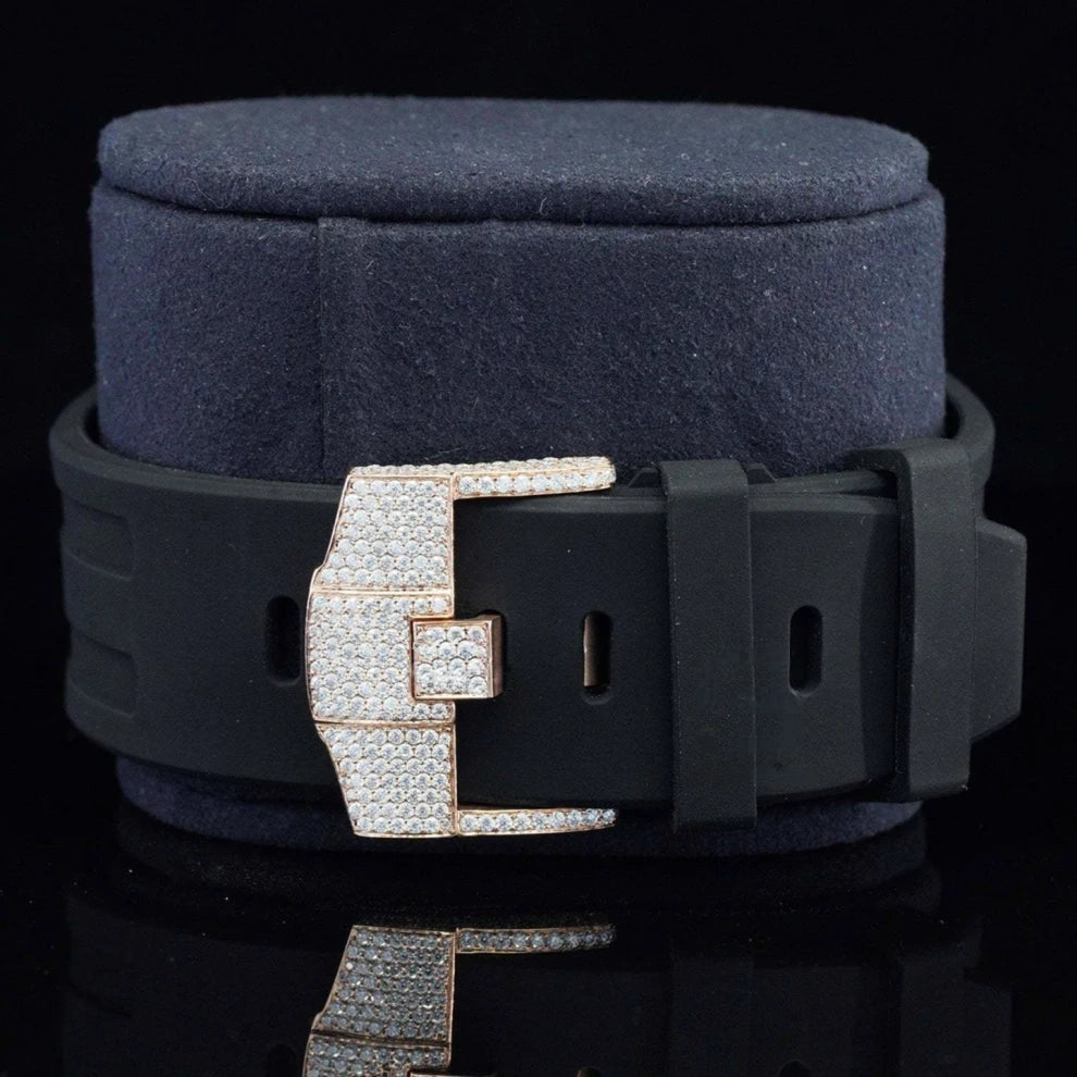 Black Belt VVS Moissanite Bust Down Wrist Watch For Men