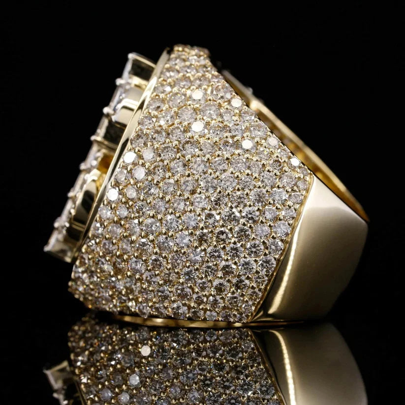 Side view of a chunky statement ring featuring micro-pave diamond accents