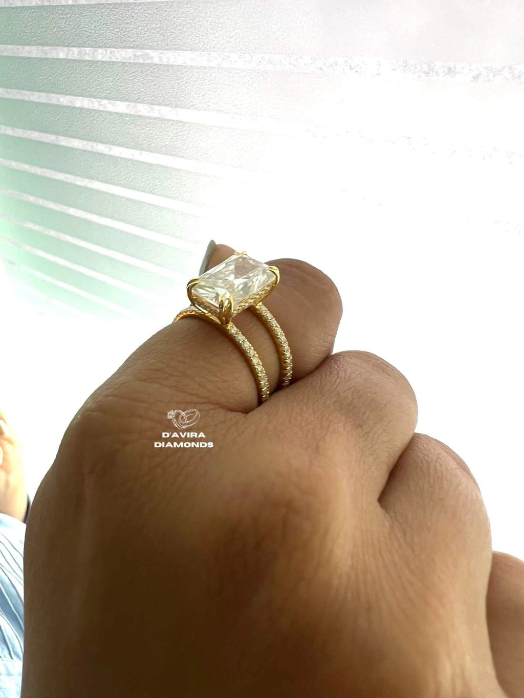 Radiant Cut Lab Diamond Double Shank Engagement Ring