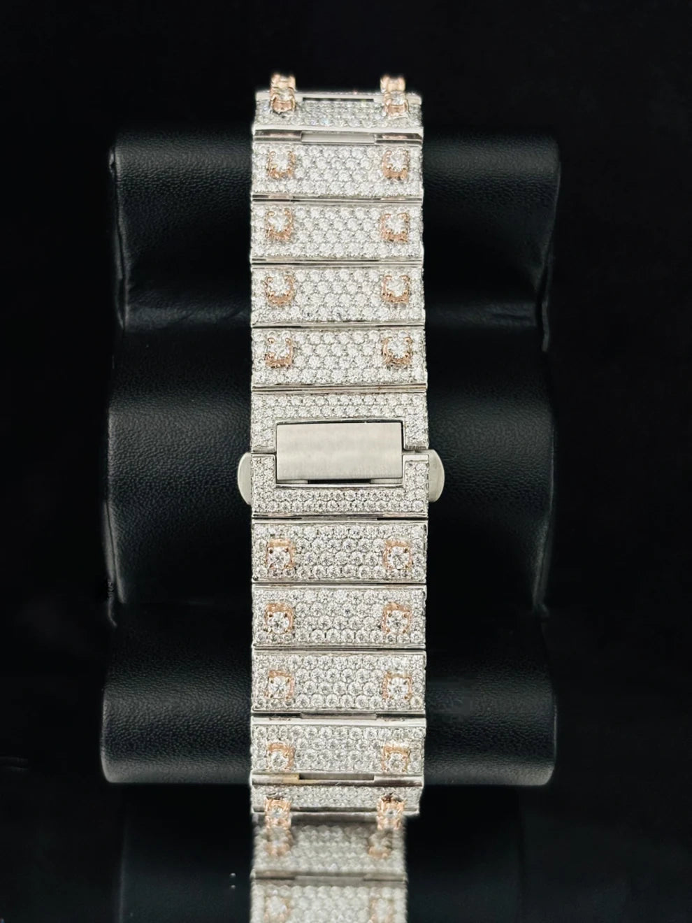 Rose Gold Plated Fully Studded Moissanite Watch For Men