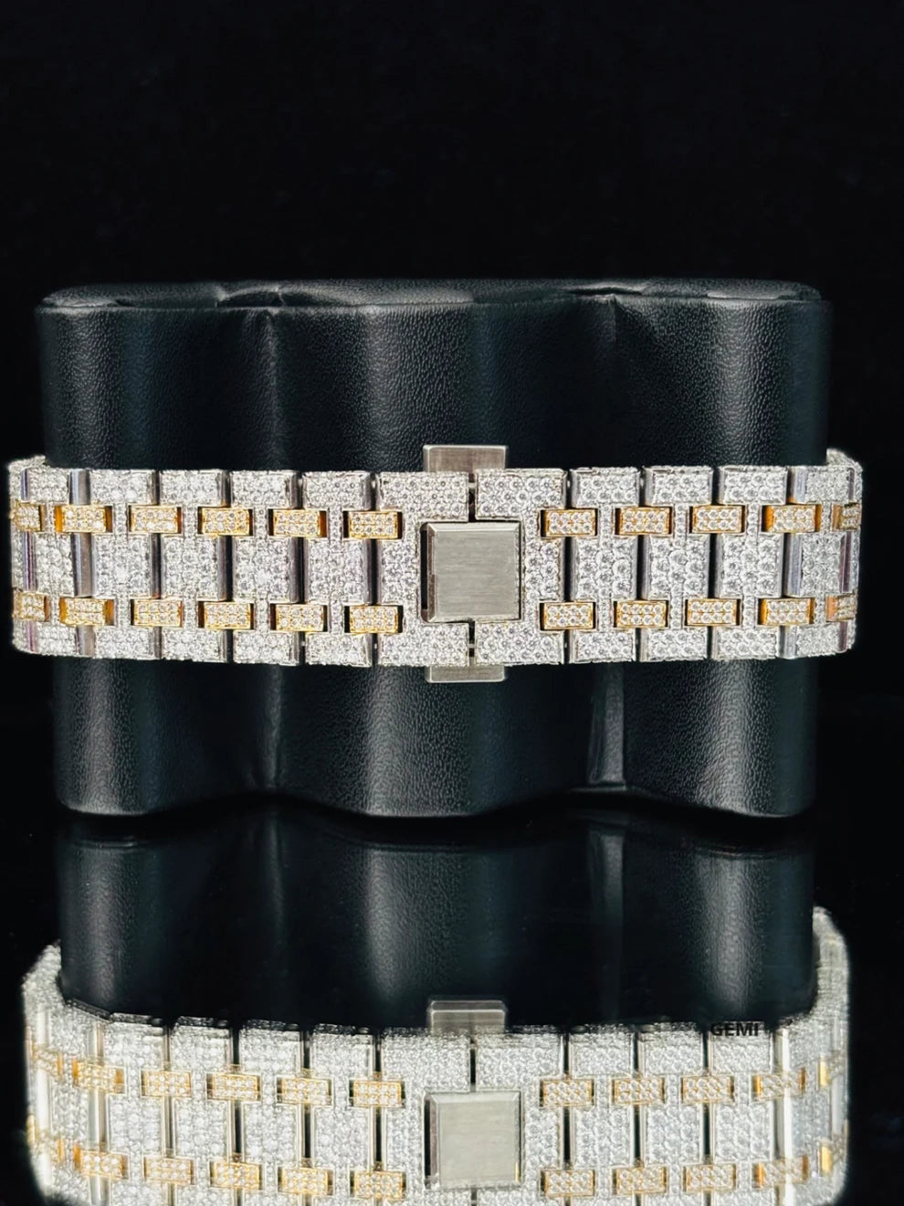 White Dial Two Tone Moissanite Diamond Studded Watch