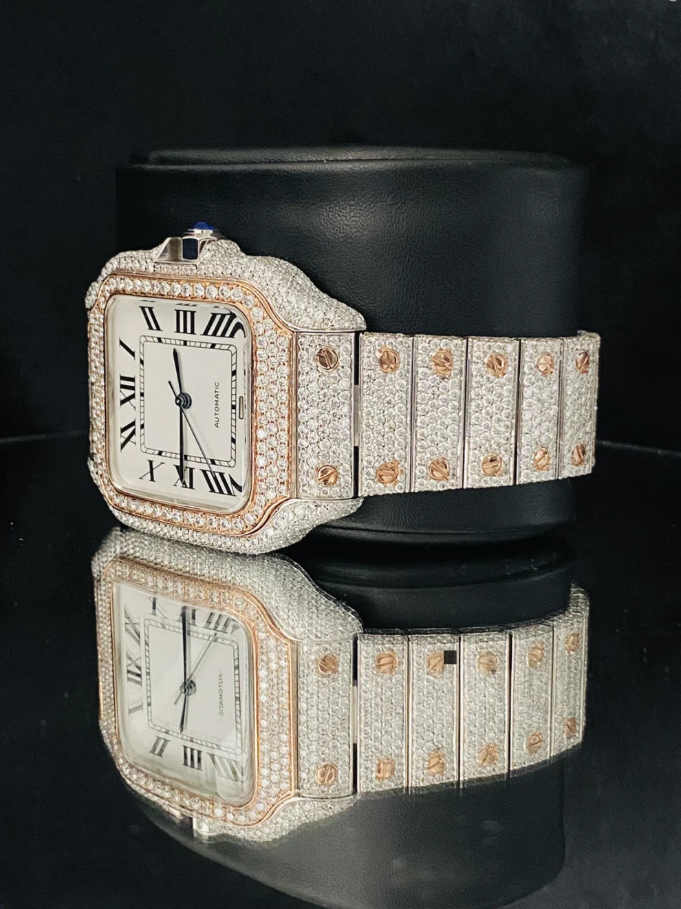 Two Tone Rose Gold Plated VVS Moissanite Iced Out Watch