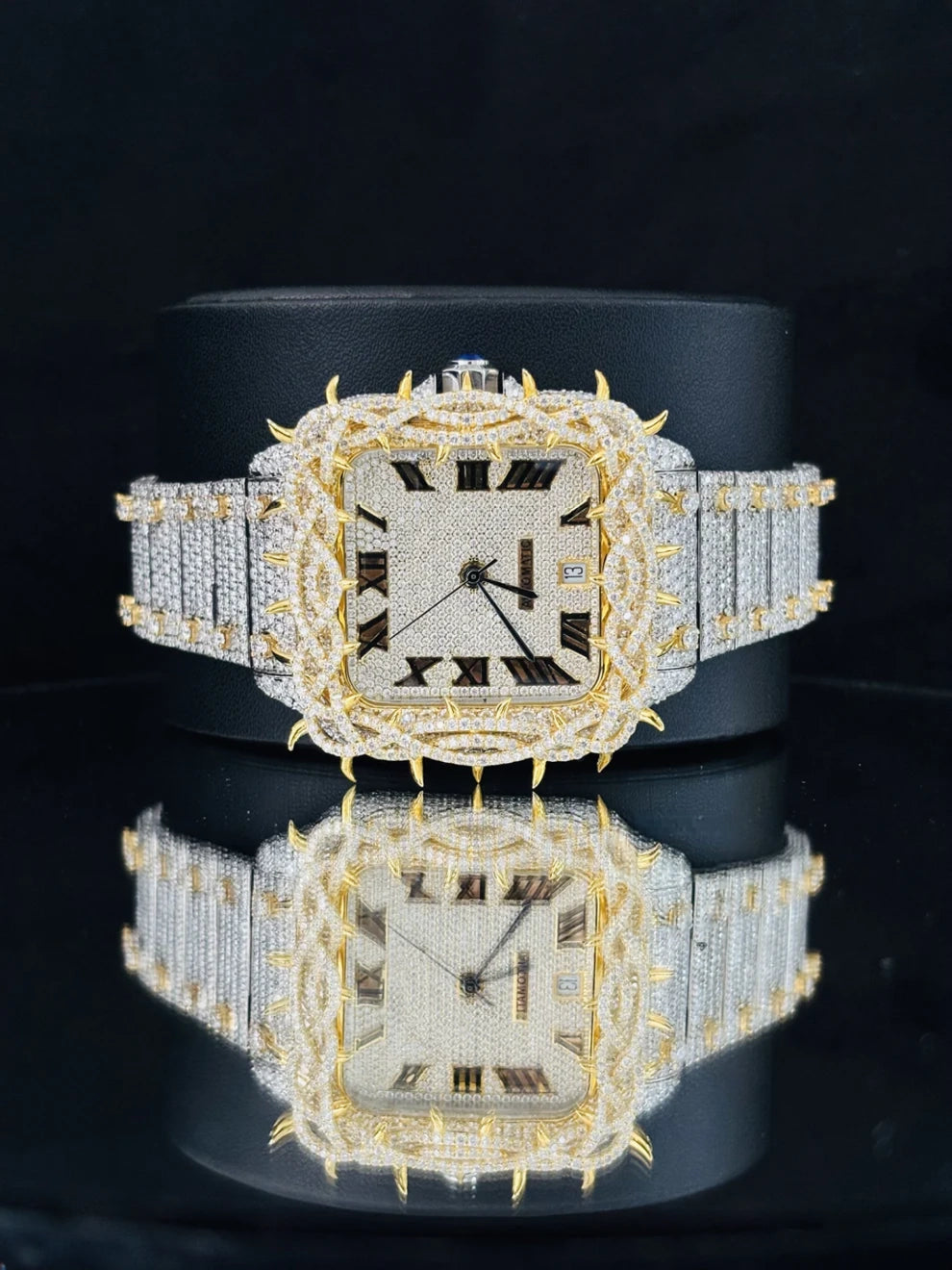Two Tone Fully Studded Thorn Crown Moissanite Watch