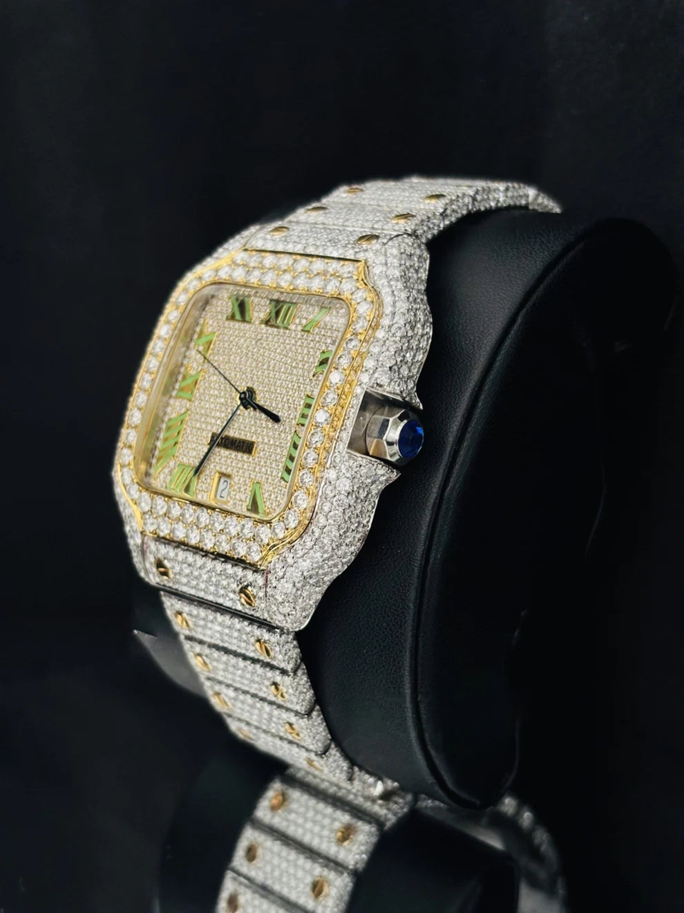 Men's VVS Parrot Roman Number Studded Moissanite Diamond Watch