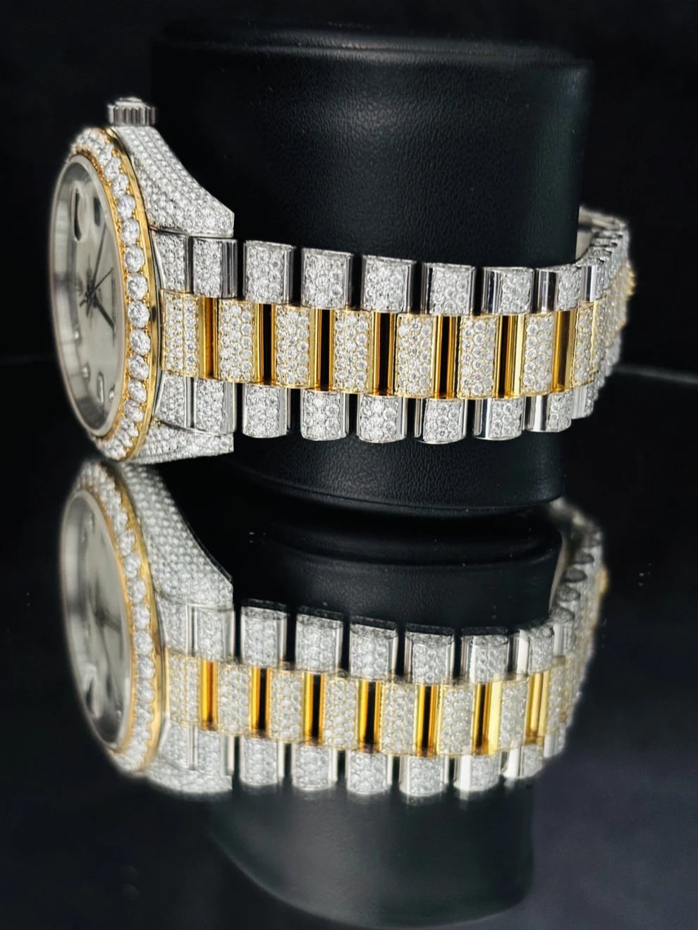Two Tone Moissanite Watch For Men Presidential Strap