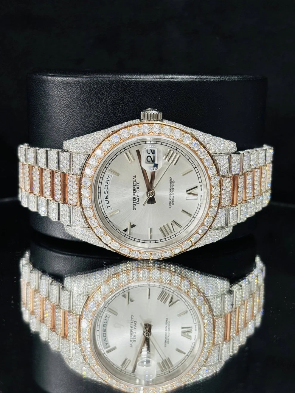 Two Tone Roman Number Iced Out Moissanite Rapper Watch