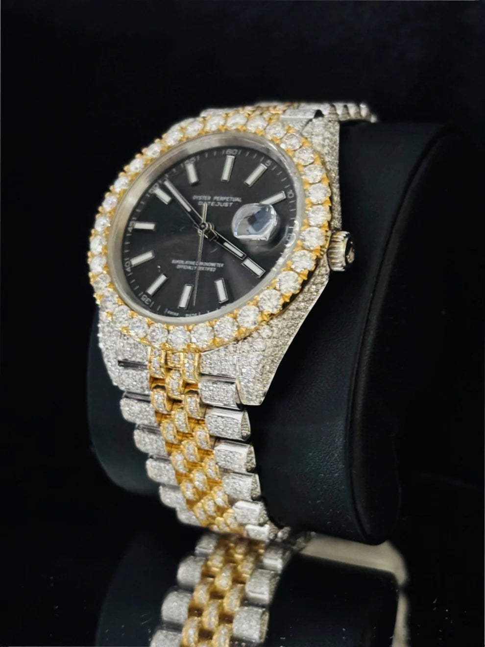 Yellow Gold Plated White Bar Hip Hop Moissanite Rapper Watch