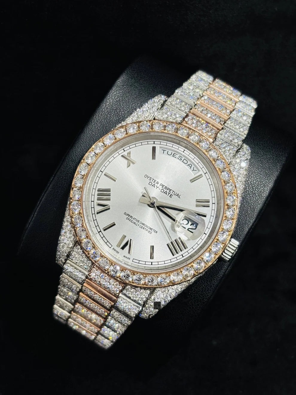 Two Tone Roman Number Iced Out Moissanite Rapper Watch