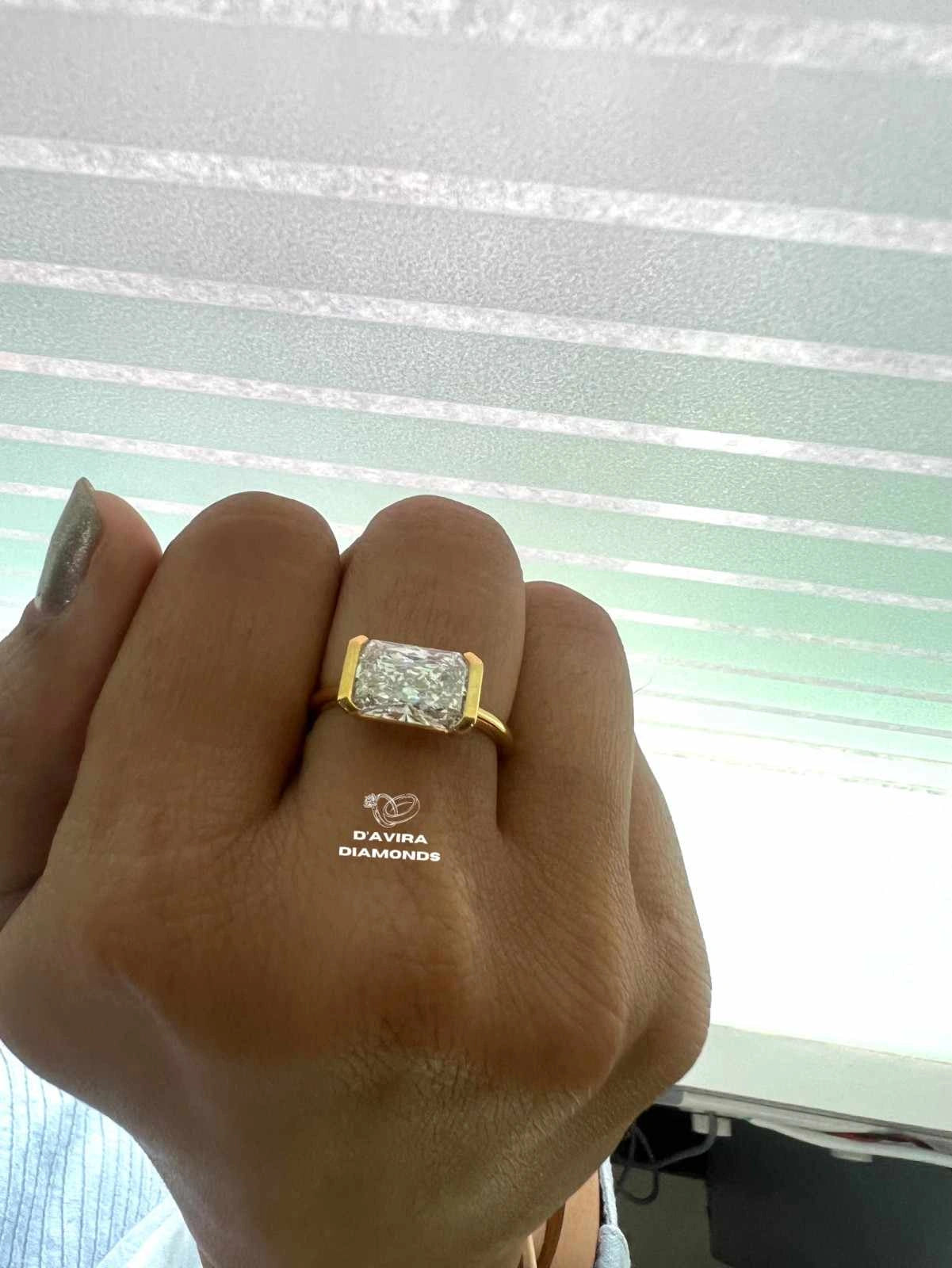 East West Radiant Cut Half Bezel Set Diamond Ring