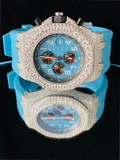 Sky Blue Fully Face Dial Iced Out VVS Moissanite Watch For Men
